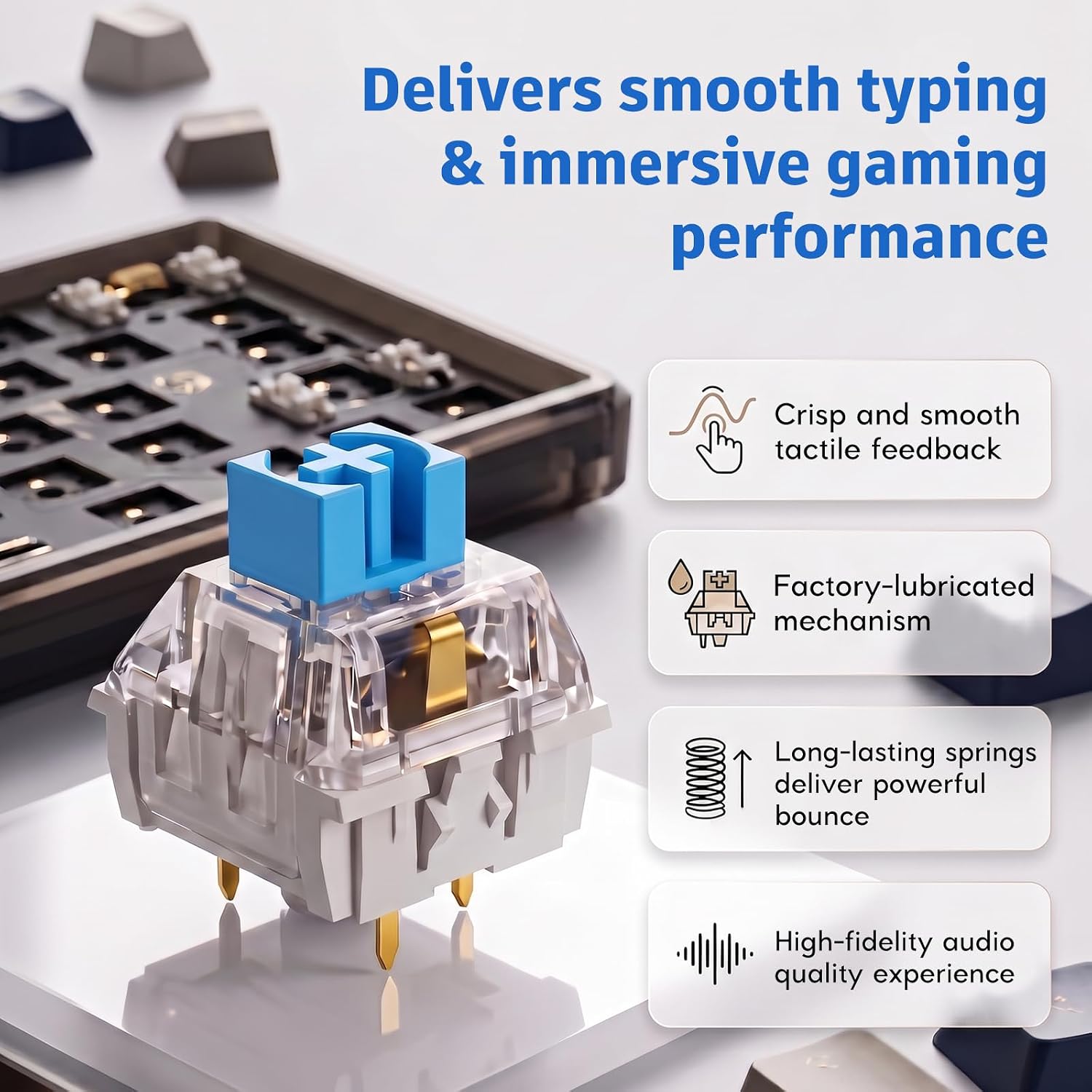 55 Pcs Blue 3 Pin Clicky Tactile Mechanical Keyboard Switches, MX Compatible DIY Replacement Kit with Switch Puller, for Beginners Keyboard Users