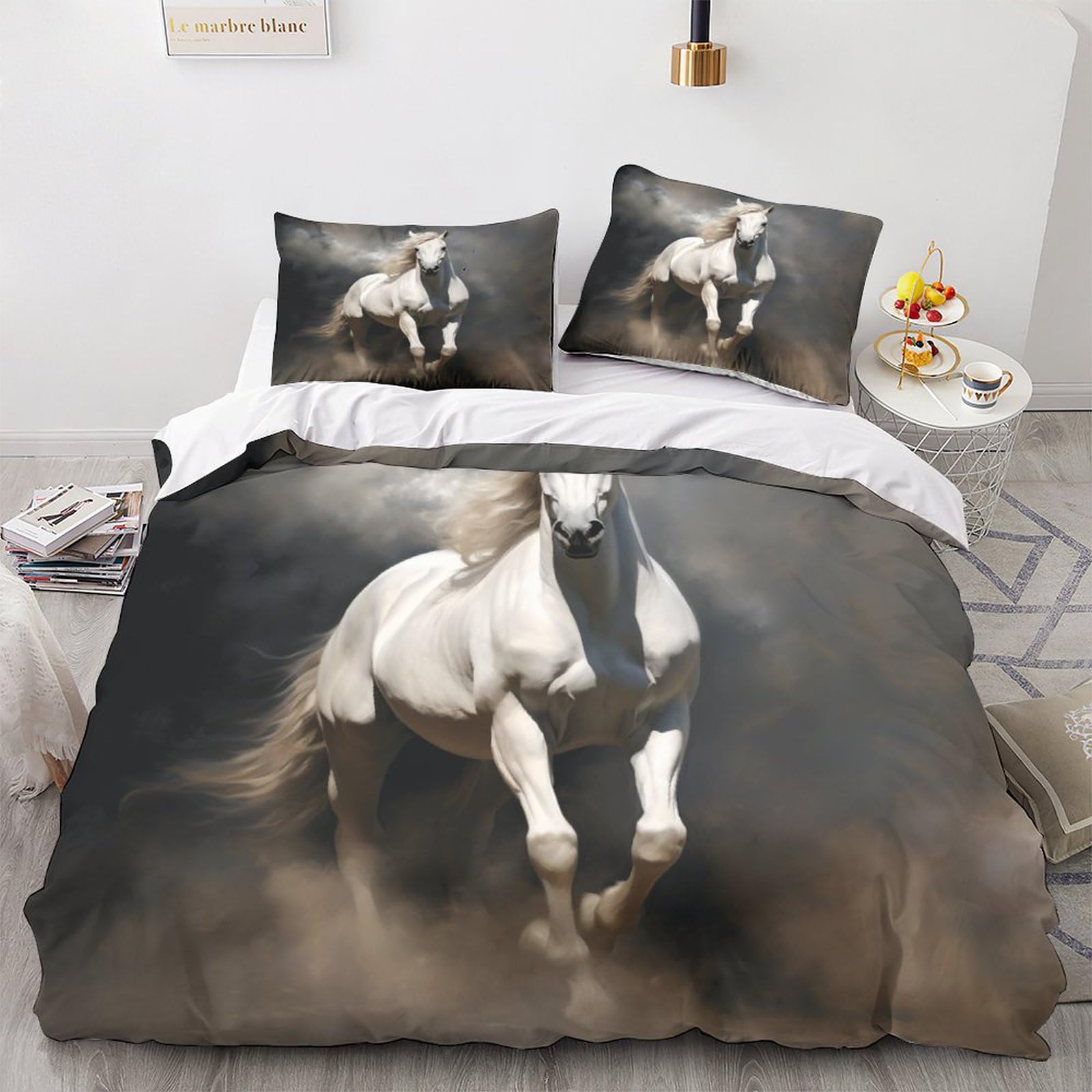 Opsrey Prancing Horse-17 Prancing Horse Finesse Horse Bedding Set Hidden Zipper Duvet Cover Set With Pillowcases Quilt Cover Set Sleeping Aid Comforter Cover Various Sizes For Kids Adults Double（200X200cm）