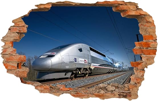 Train 3D Smashed Wall Effect Track Wall Stickers Art Removable Nature Vinyl Wall Decal for Kids Boys Girls Nursery Home Bedroom Wall Decor 43" W x 28" H