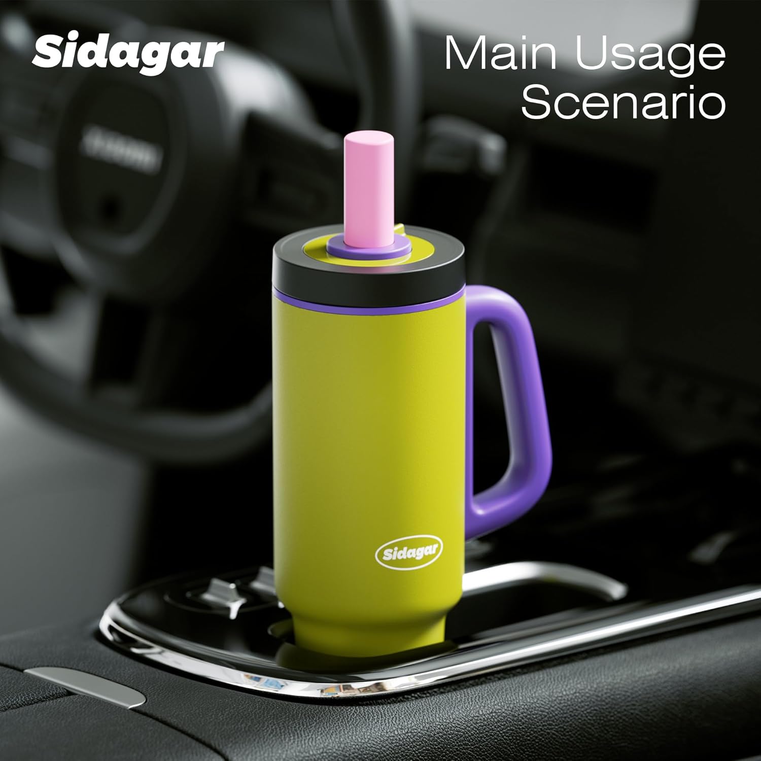 36 oz Tumbler with Handle and Straw, Ceramic Lined Water Bottle Vacuum Insulated Cup, Stainless Steel Travel Mug with Lid,Fits Cup Holder, Leak Resistant Press-in Lid, Green - Image 4