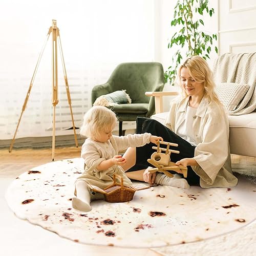 Miniatura 3 de Vessia Manta de tortilla de burritos (beige, 60 pulgadas), manta gigante realista divertida de comida para adultos y niños, 300 GSM, doble cara,