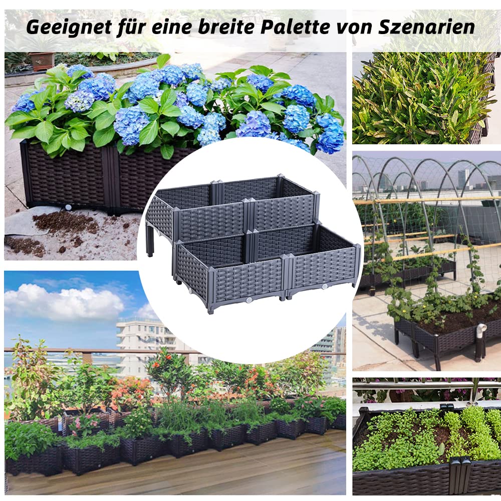 Mingone Pflanzkübel & Blumenkübel Outdoor – Wasserspeicher, Drainage – selbstbewässernd für Kletterpflanzen, ideal für Balkon, Terrasse & Garten (80×80×23-38cm, Rattan-Optik Graublau)