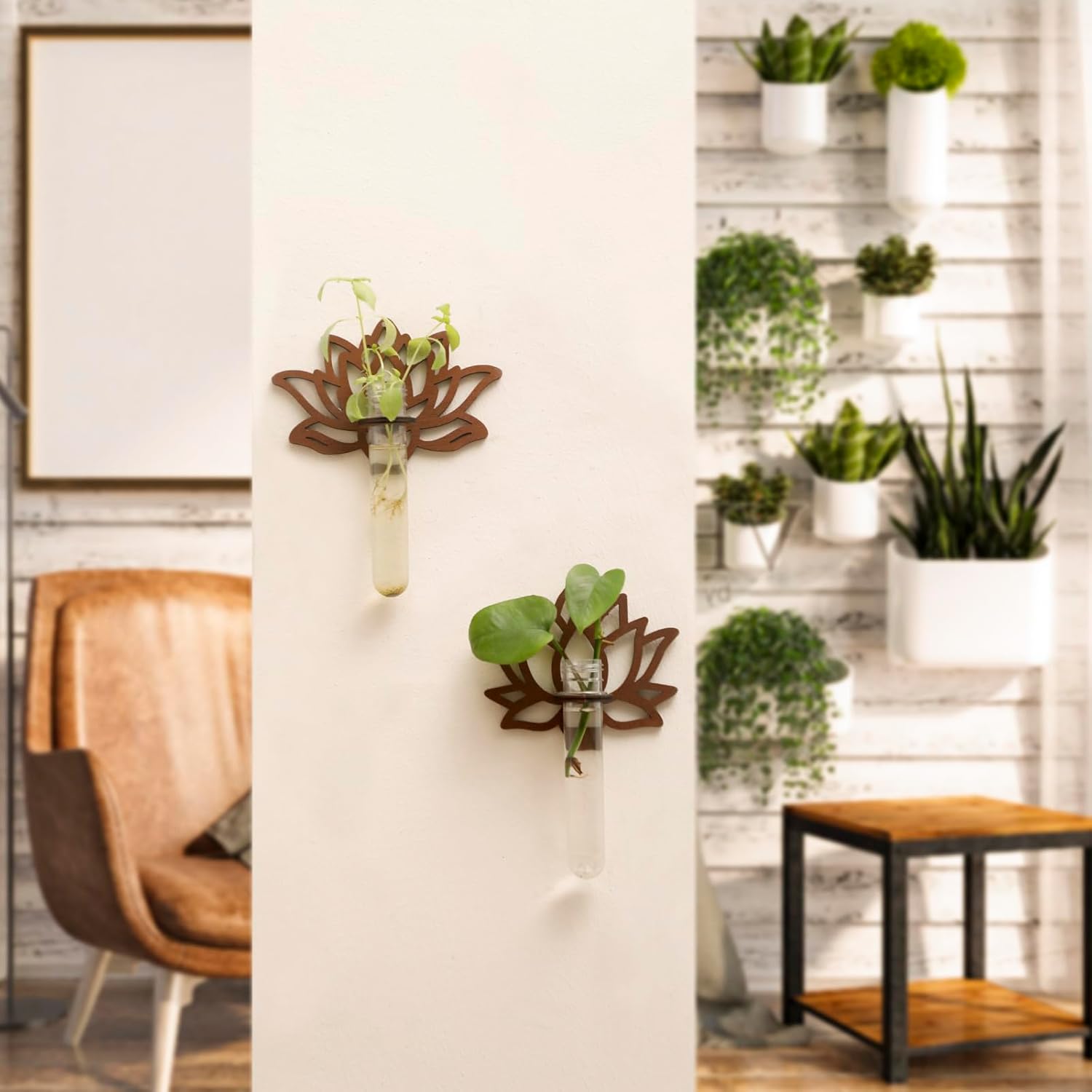 Artilady 2 Pack Plant Propagation Station Lotus Flower Wall Hanging Wood Plant Terrarium for Hydroponics Home Office Decor Test Tube Propagate Air Cutting Holder - Image 5