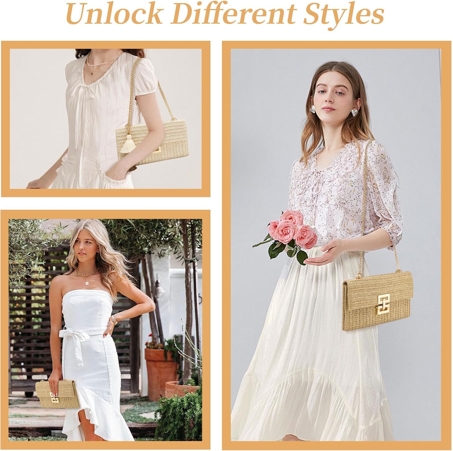 Small Straw Purse for Women Summer Clutch Purses Beach Woven Envelope Bag Raffia Shoulder,Straw Crossbody Bag boho - Image 2