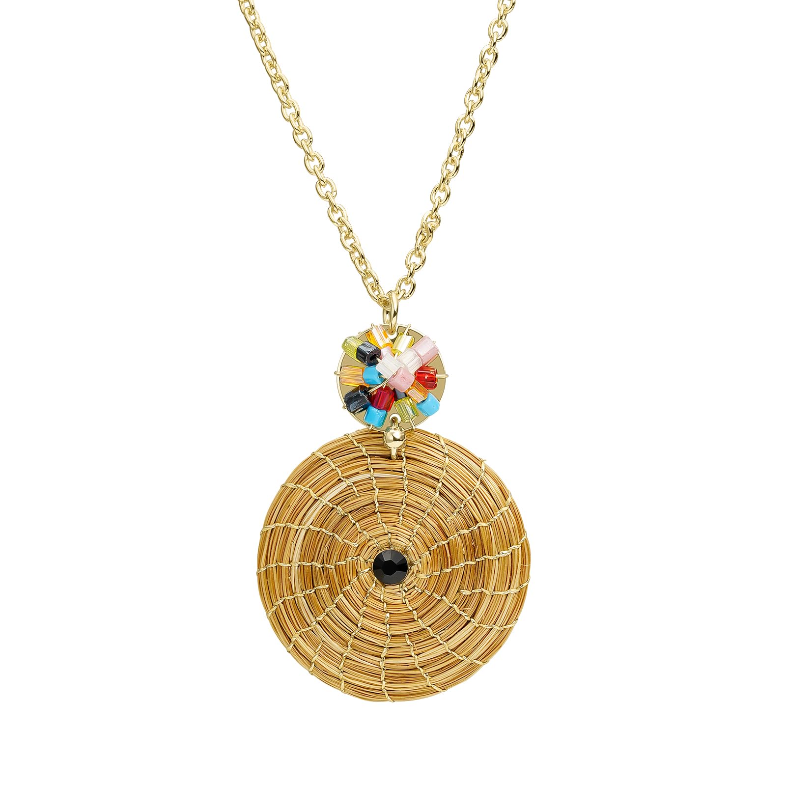 Collana Dorata Mandala in Oro Vegetale con Cristalli