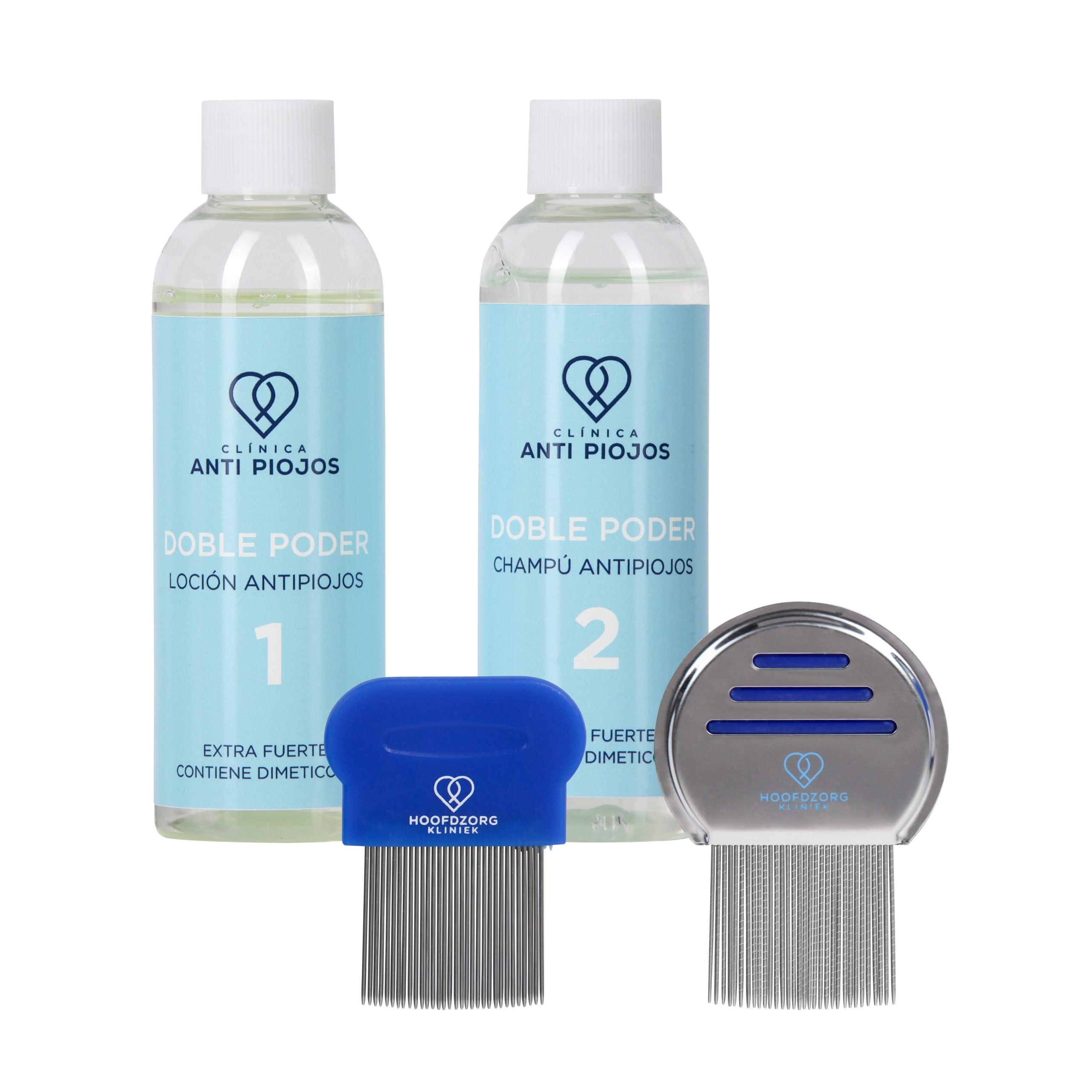 Doble Poder con pettini (loción contra piojos y champú contra piojos) de Clínica Anti Piojos - dos botellas con un total de 200 ml - con dimeticona