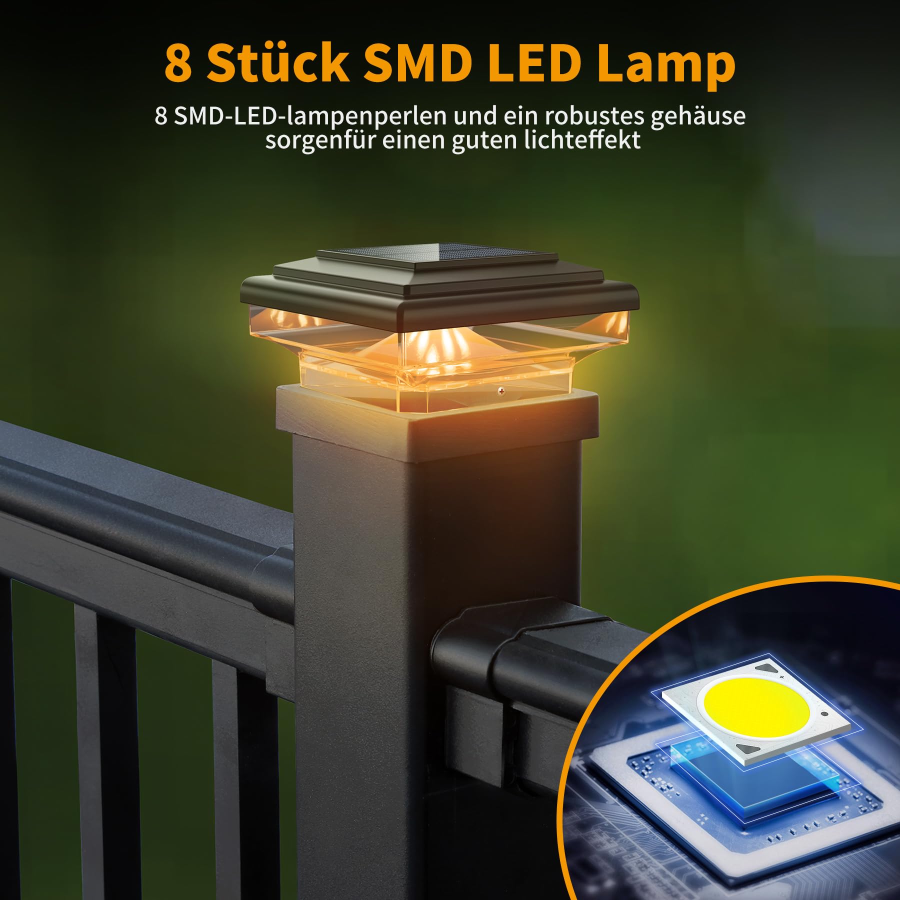 2 Stück Solar Pfostenkappe 7x7 8x8 9x9 10x10 Pfostenkappen Licht Solar Pfostenleuchte, Zaunpfosten Lampe Solarlampe Außen Säulenlampe IP65 Wasserdicht für hölzerne Pfosten Zaun