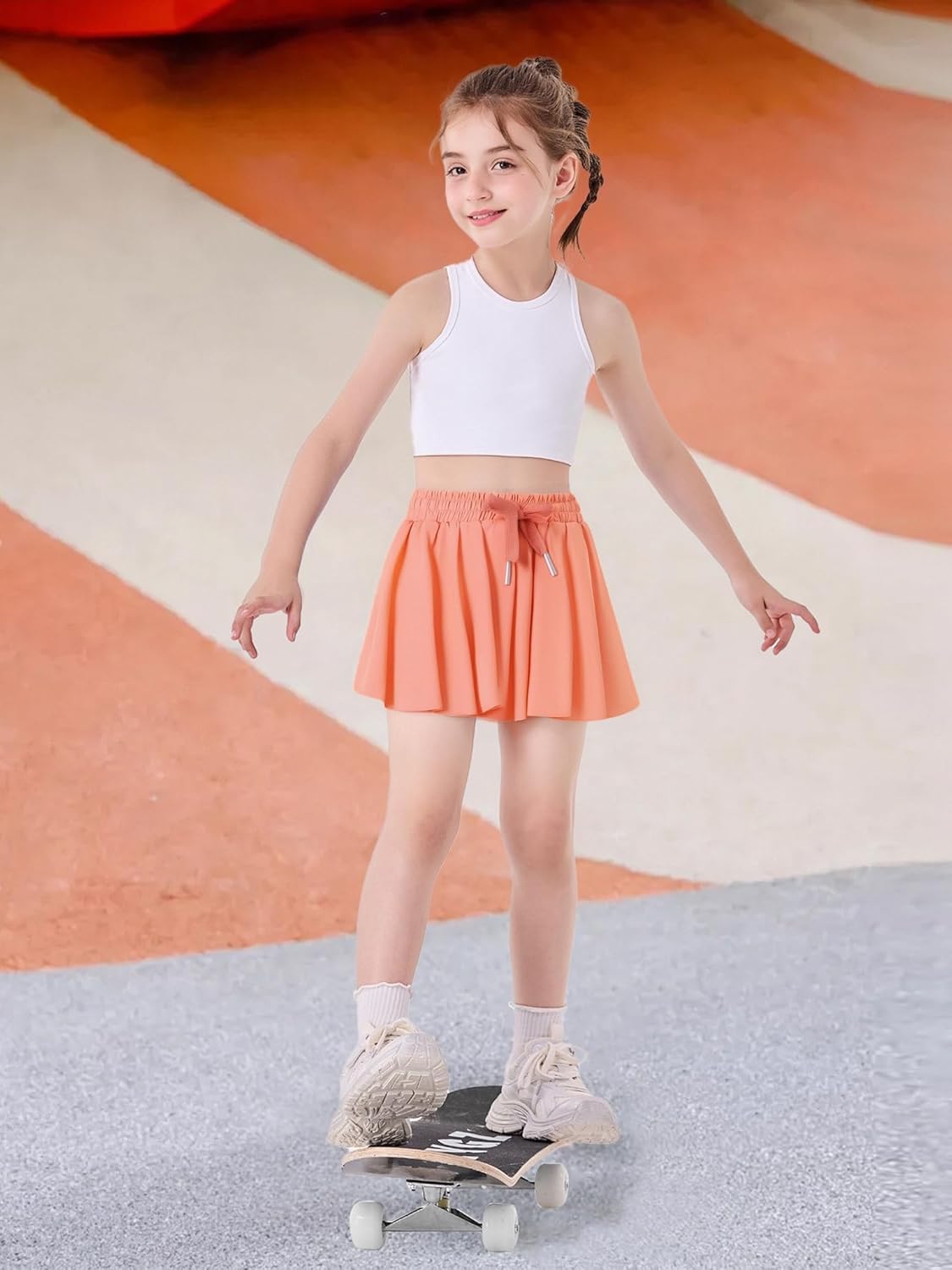 Butterfly Shorts Girls 2 in 1 Flowy Shorts with Pocket Athletic Running Tennis Skirts 3-14Y - Image 2