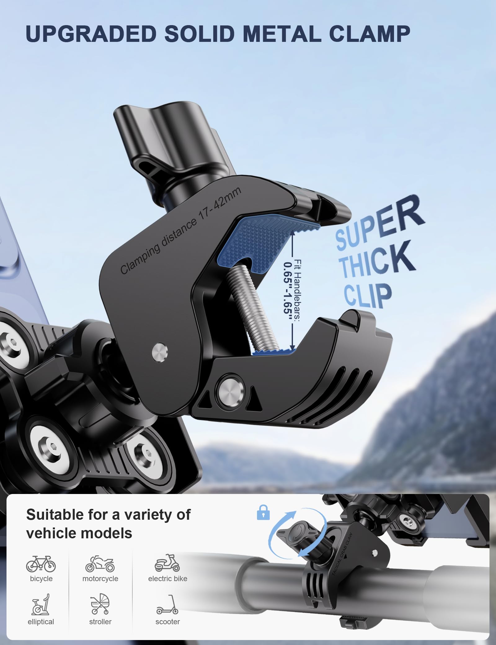 Grefay Handyhalterung Fahrrad Handyhalterung Motorrad-[4 Vibration Dampener] [Not Block Camera] 360° Drehbar Fahrrad Handyhalterung Lenker, Motorrad für iPhone Samsung 4.7''-7'' Smartphone (Schwarz)
