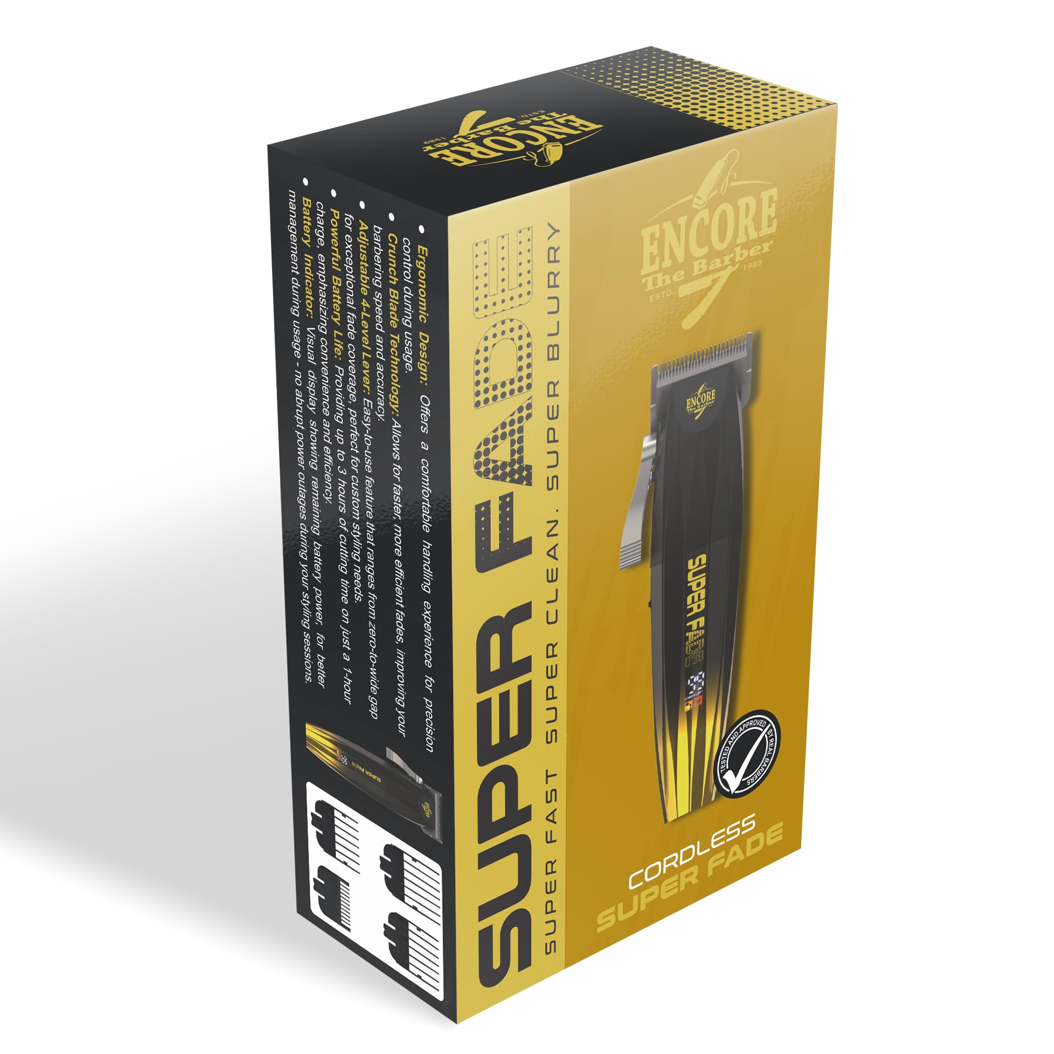 Tagliacapelli professionale super dissolvenza per barbieri veloce pulizia sfocata | leva a quattro clic | silenzioso | ricaricabile senza fili | batteria ad alta coppia di potenza oltre 90 minuti di