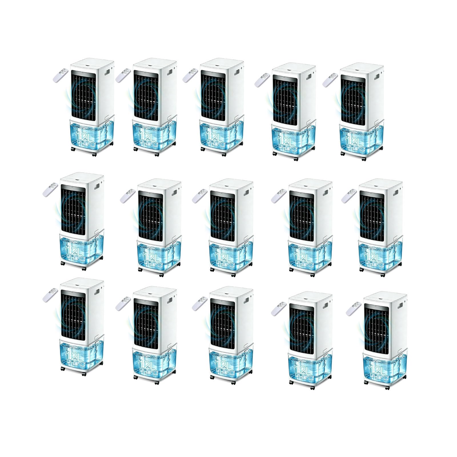 Portable Evaporative Air Cooler with Remote Control, 12L Water Tank, 1000m³/h Airflow 3-in-1 Cooling Fan Humidifier Purifier, 3 Speeds, 7.5H Timer, 65cm Mobile AC Unit for Home Office, 2 Ice Boxes