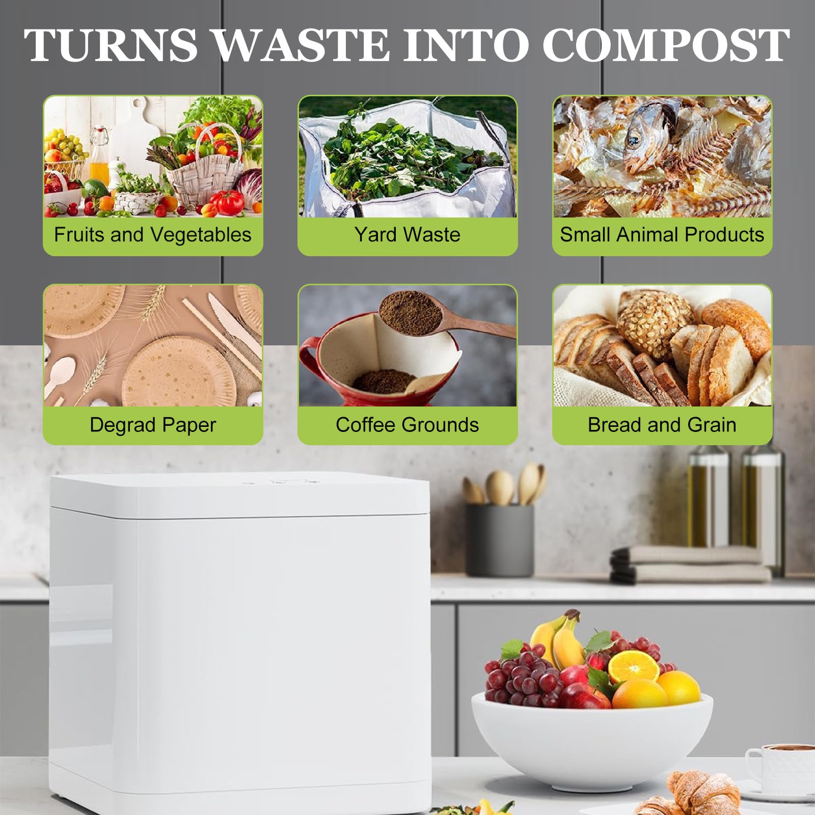 Compostador Inteligente para Encimera Sin Olor, Convierte Los Desechos En Fertilizante Seco, Compostador para Interiores, Compostador EléCtrico para Cocina,220V