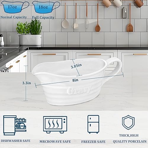 Miniatura 9 de Qlans Salsa con cucharón y platillo de 17 onzas, bote de salsa de cerámica con bandeja para aderezos de ensalada, leche, salsas calientes, crema,