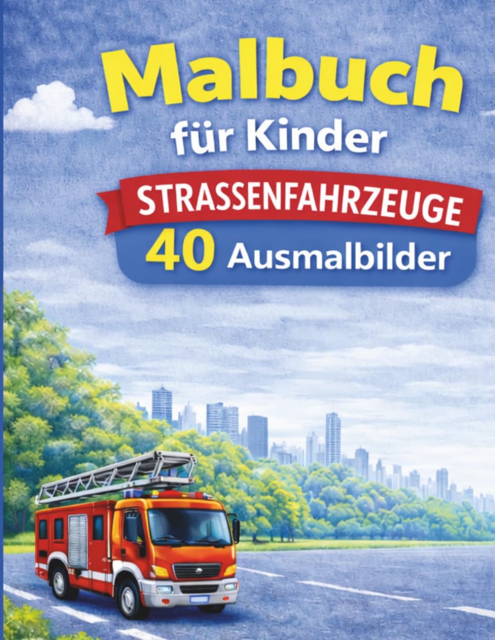 Straßenfahrzeuge Malbuch für Kinder: 40 Ausmalbilder mit Müllwagen, Feuerwehr, Polizei & Baustellenfahrzeugen für Kinder ab 4 Jahren