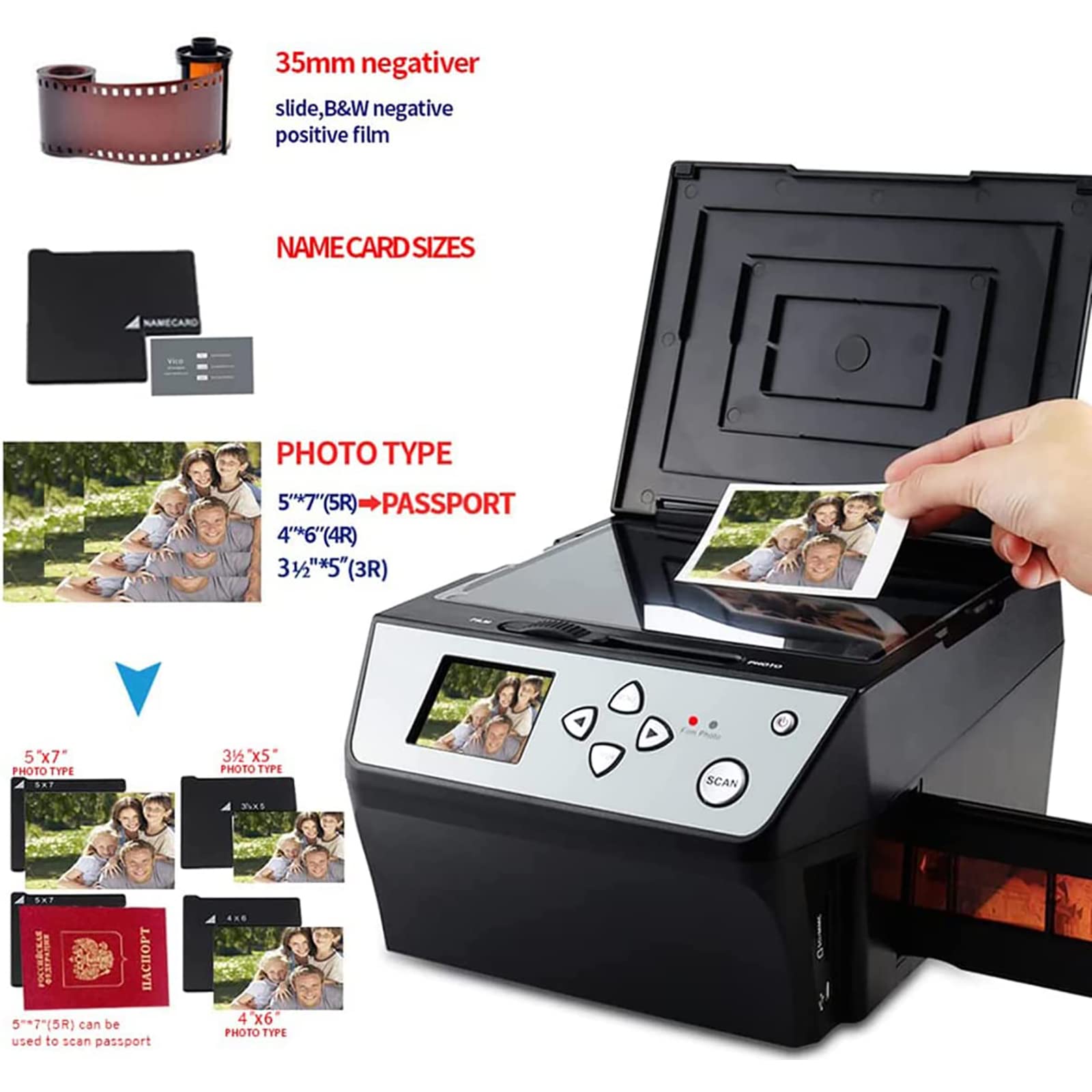 Scanner De Films, Scanner De Diapositives, Conversion Couleur Et Noir Et Blanc 35 Mm, Prise En Charge De La Sortie Usb 110 Films Négatifs Diapositives/Photos/Documents/Cartes De Visite En Photos Numé