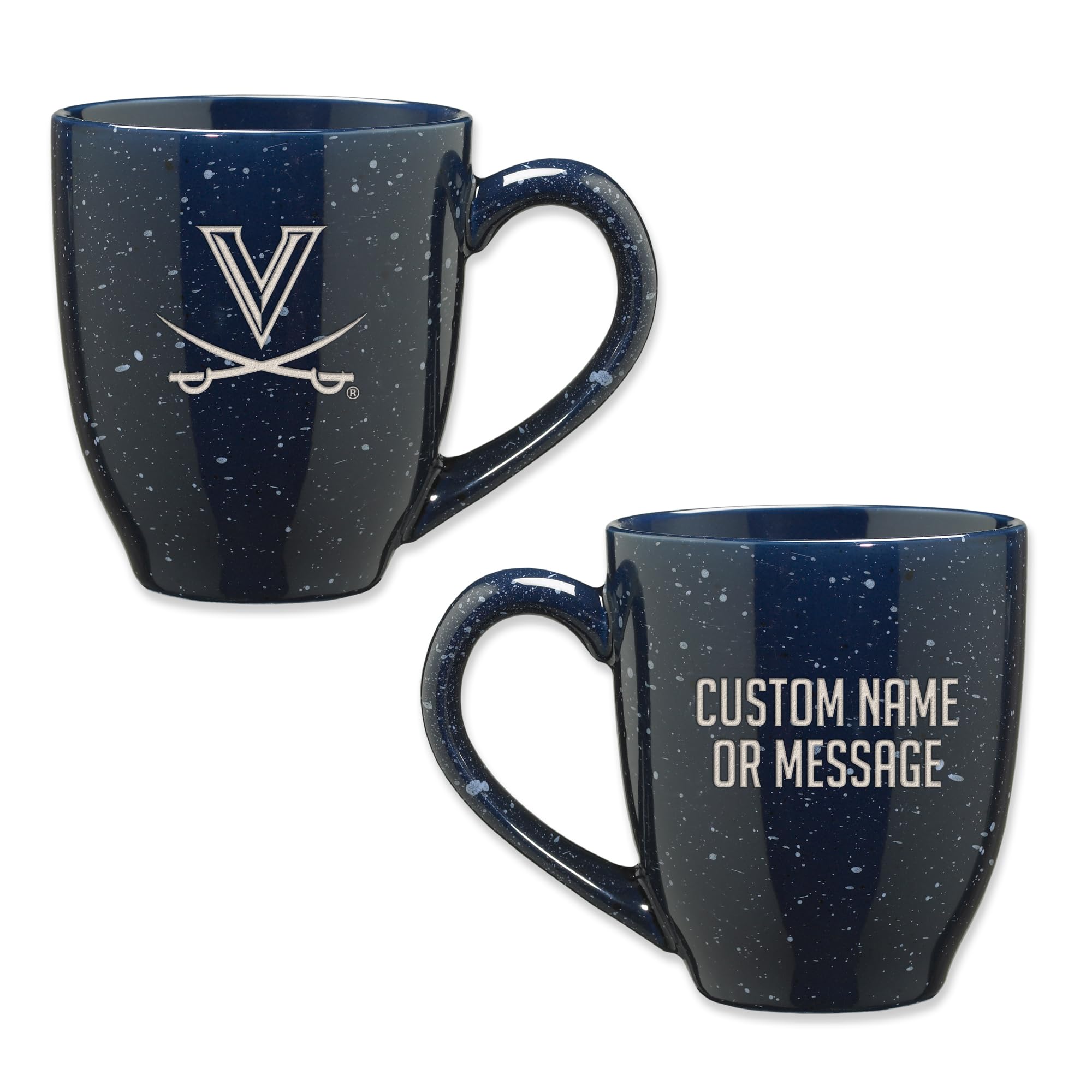 Rico Industries NCAA Virginia Cavaliers Navy Blue Personalized 16 oz Team Color Laser Engraved Speckled Ceramic Coffee Mug