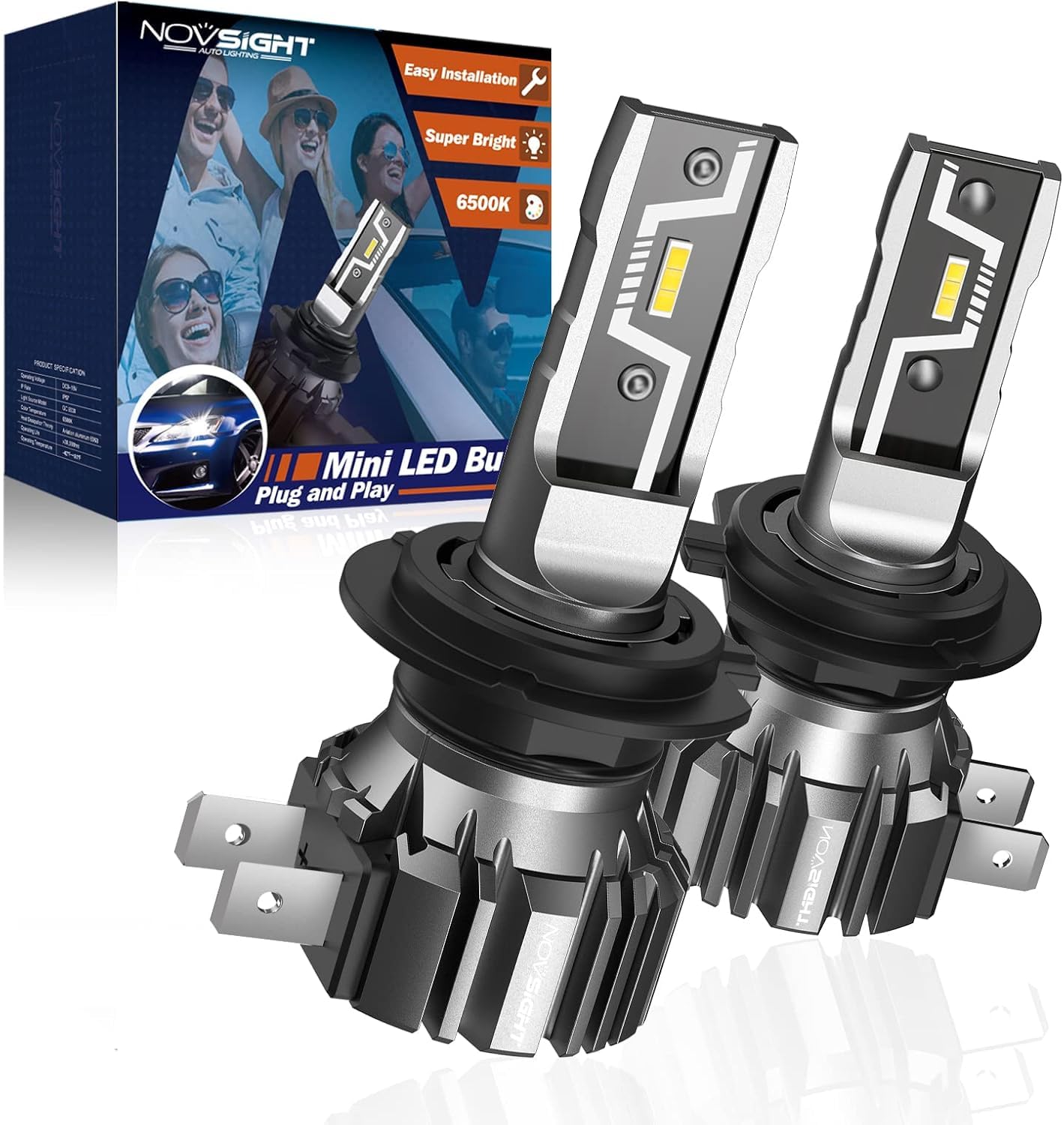 Lampadine H7 LED NOVSIGHT - 14000LM, 6500K Bianco Freddo, 300% Più Luminose Delle Alogene, Impermeabili IP68, Per Auto E Moto