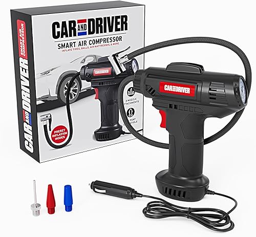 Miniatura 8 de Compresor de aire inteligente CAD-KH1001 - Inflador digital portátil de neumáticos de 12 V  PSI ajustable con apagado automático  3 accesorios de