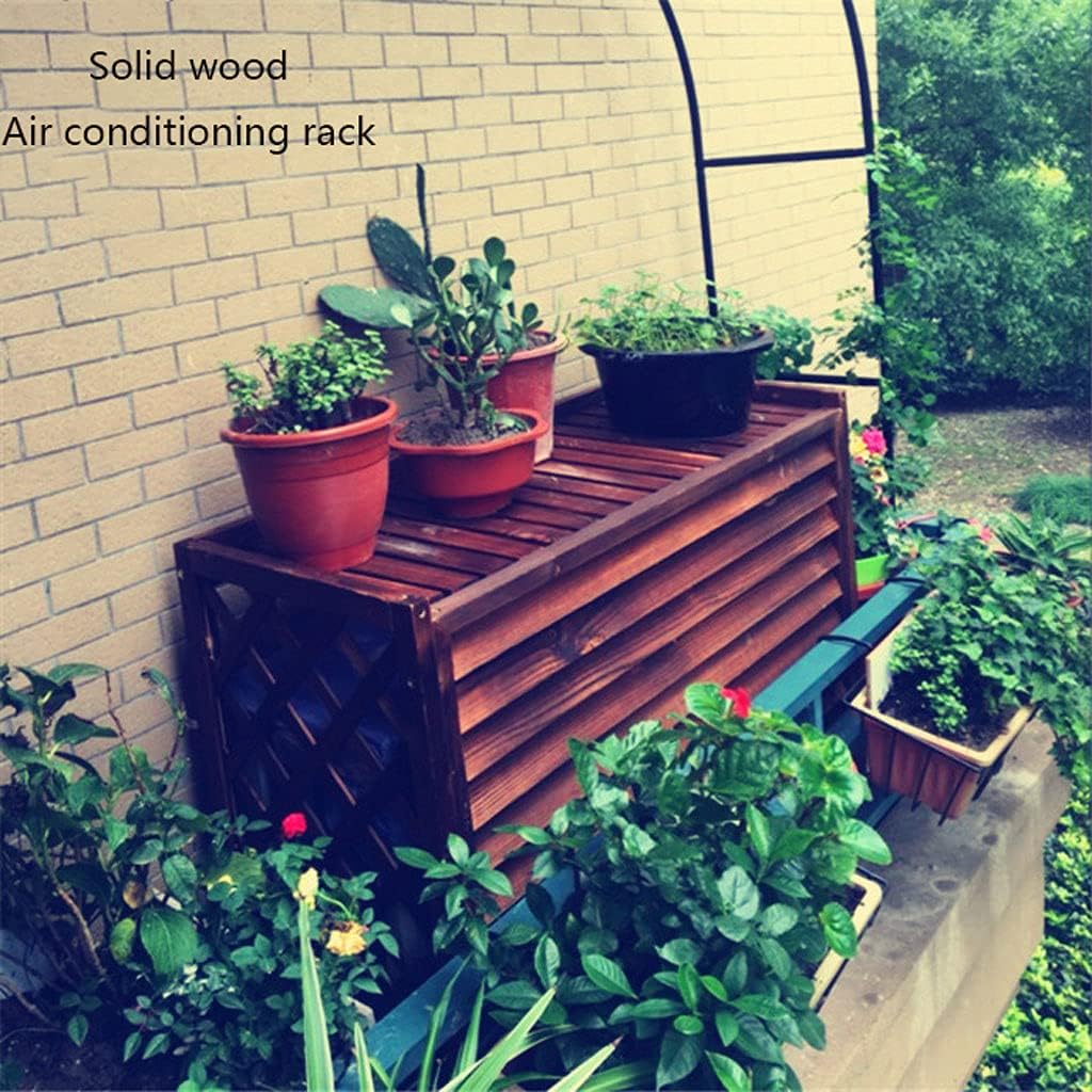 Air Conditioner Cover,Wooden air Conditioner Cover Outdoor air Conditioning Rack Frame Radiator Cover,with Blinds Grid Design, easy to Care, Windproof and Rustproof, easy to Install,for Outdoor U