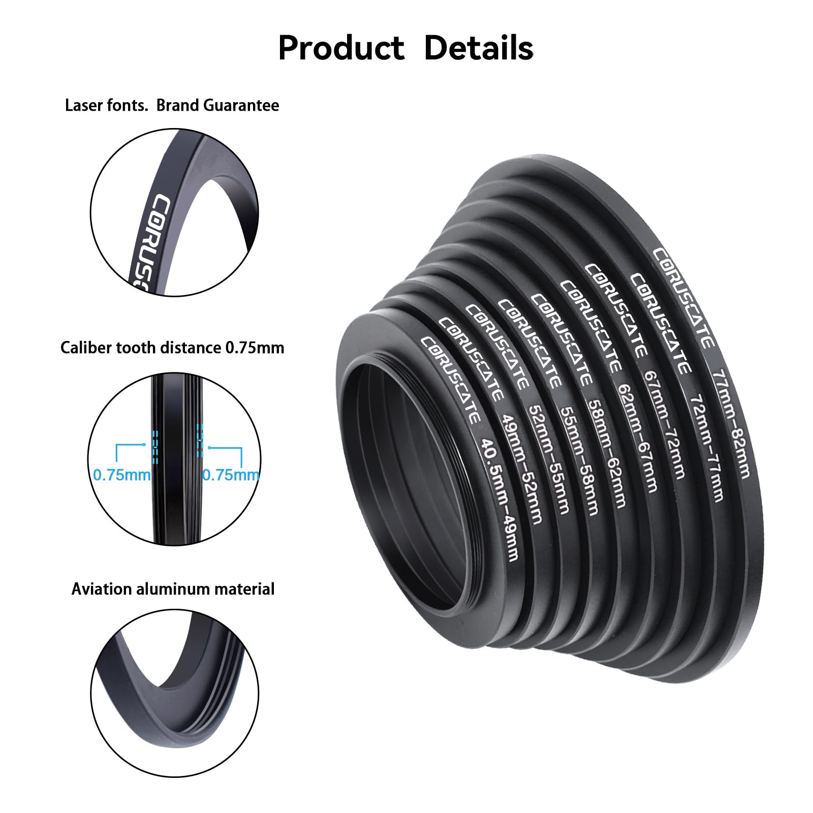 9Pcs Filter Ring Adapter Set,Camera Lens Filter Metal Stepping Rings Compatible All Brands UV ND CPL (40.5-49mm,49-52mm,52-55mm,55-58mm,58-62mm,62-67mm,67-72mm,72-77mm,77-82mm)