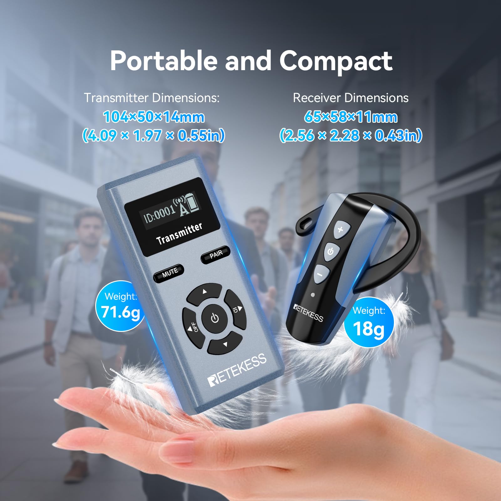 Retekess TT106S Bezprzewodowy System Tour Guide, Słuchawki z Zaczepem na Ucho, 2.4G, 200 m, Port Ladowania USB, dla Grup Turystycznych, Sesje Szkoleniowe (1 Nadajnik, 10 Odbiorników)