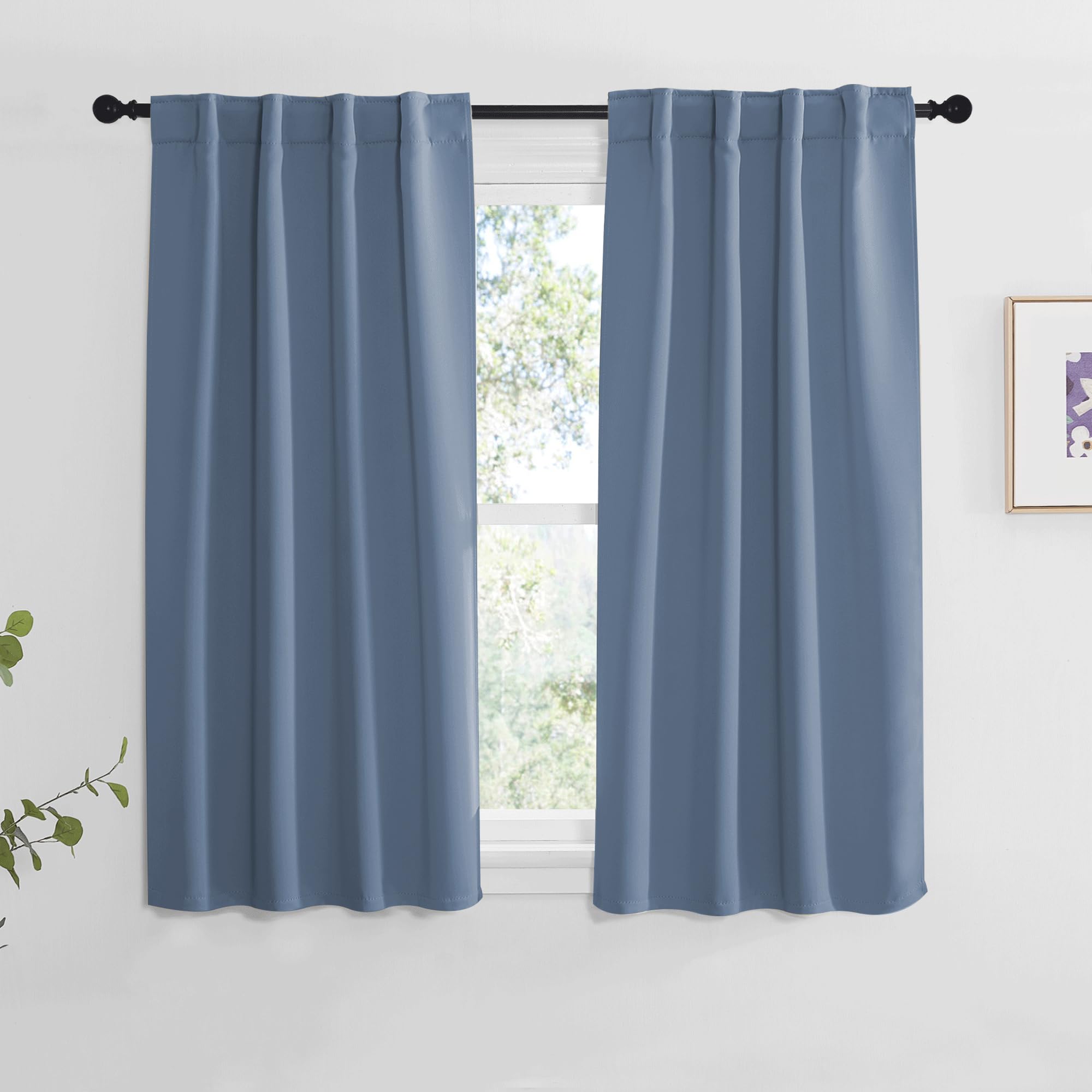 NICETOWN Stone Blue Blackout Curtains for Bedroom 34" w x 48" L 2 Panels