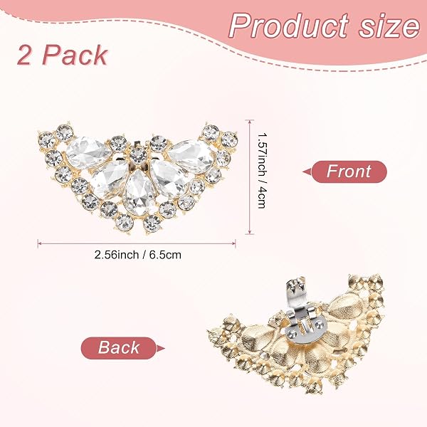 M METERXITY Confezione di clip decorative per scarpe con strass, in lega di zinco, rimovibili, alla moda, eleganti, con fiore di cristallo, clip per scarpe con fibbia, - 3