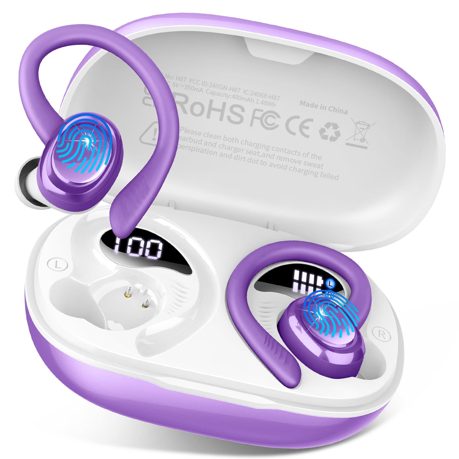Hupoaf Cuffie Bluetooth Sport, Auricolari Bluetooth 5.4 con ENC Mic, 50 Ore Cuffie Wireless HiFi Stereo, Cancellazione Rumore Cuffiette Bluetooth, IP7 Impermeabili, USB-C Cuffie per Correre e Running