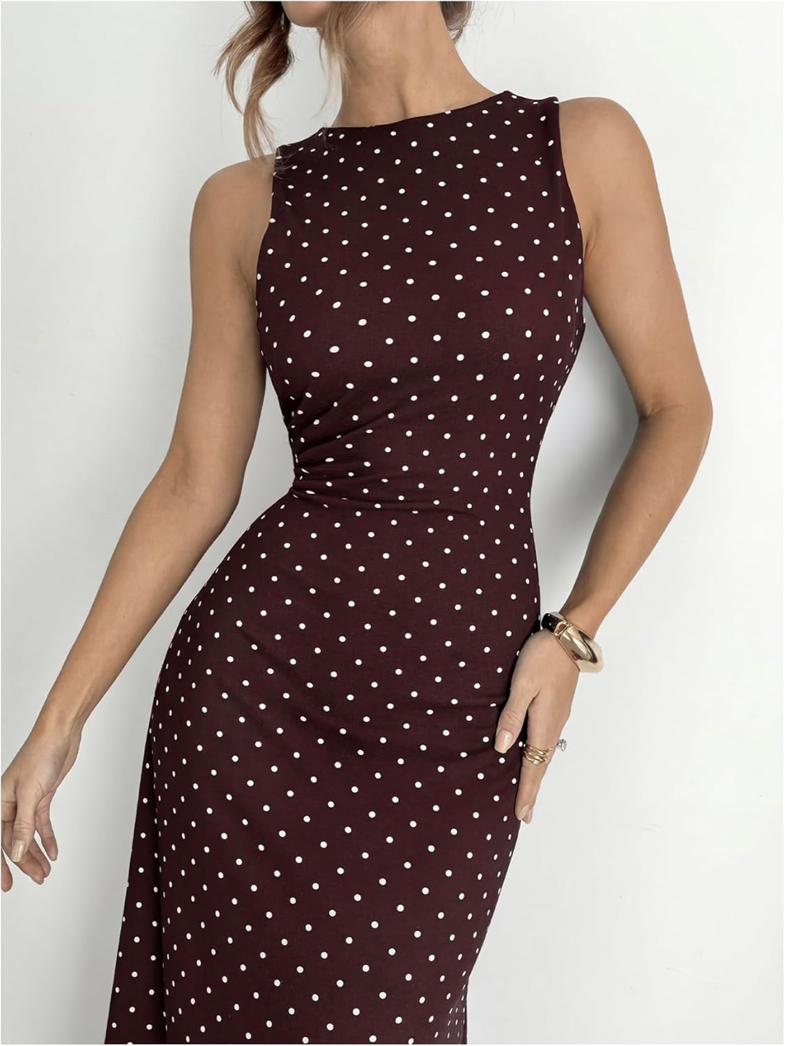 Verdusa Women's Polka Dots Backless Dress Sleeveless Going Out Long Dresses Brunch Outfits