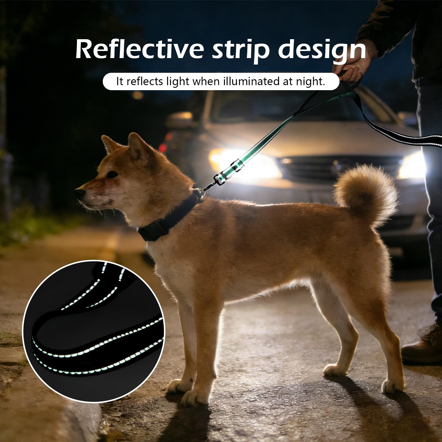 Reflective Double Handle Dog Leash for Large Dogs, Heavy Duty Adjustable Leash with Soft Padded Handles, Traffic Control Training Lead for Walking, Running (Dark Green, L) - 5