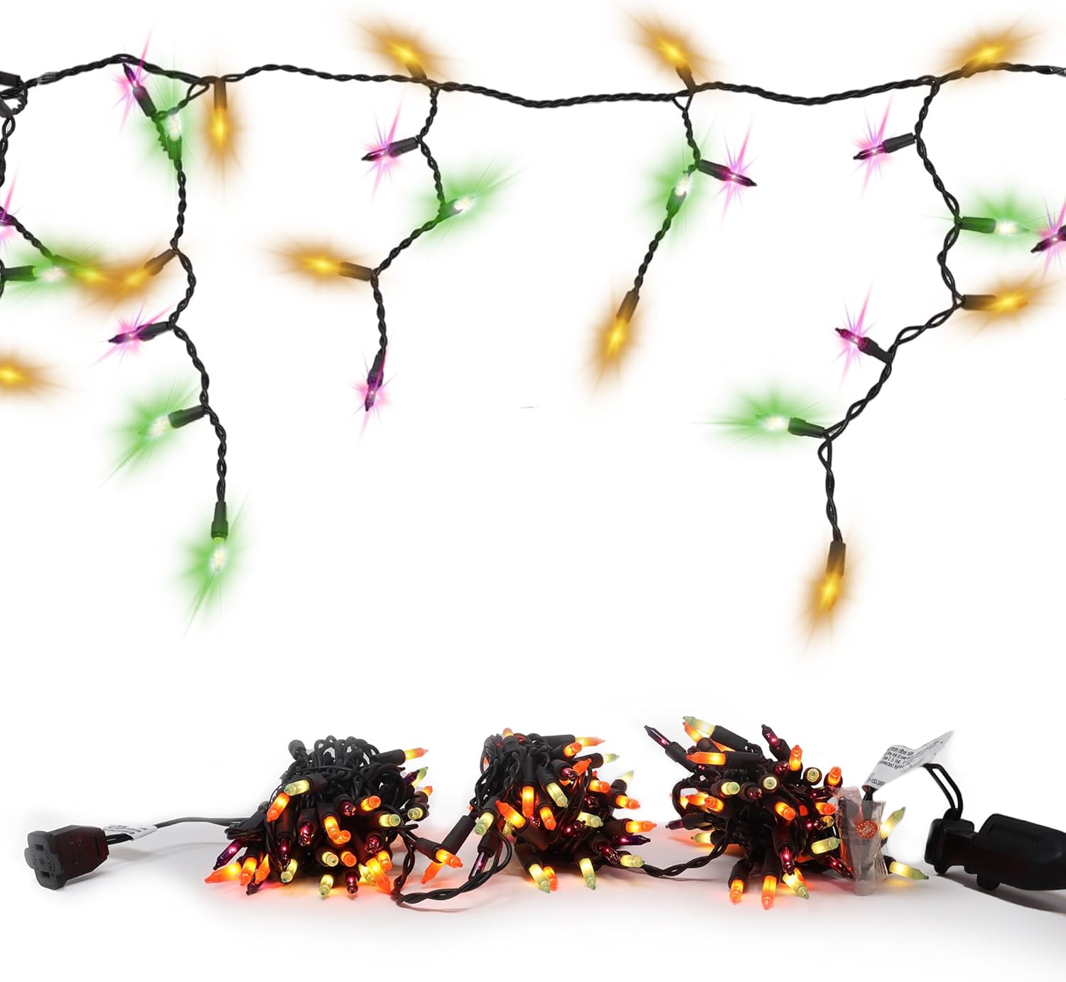 300 Halloween Icicle Lights Green Orange and Purple Icicle Lights, Halloween Icicle Lights