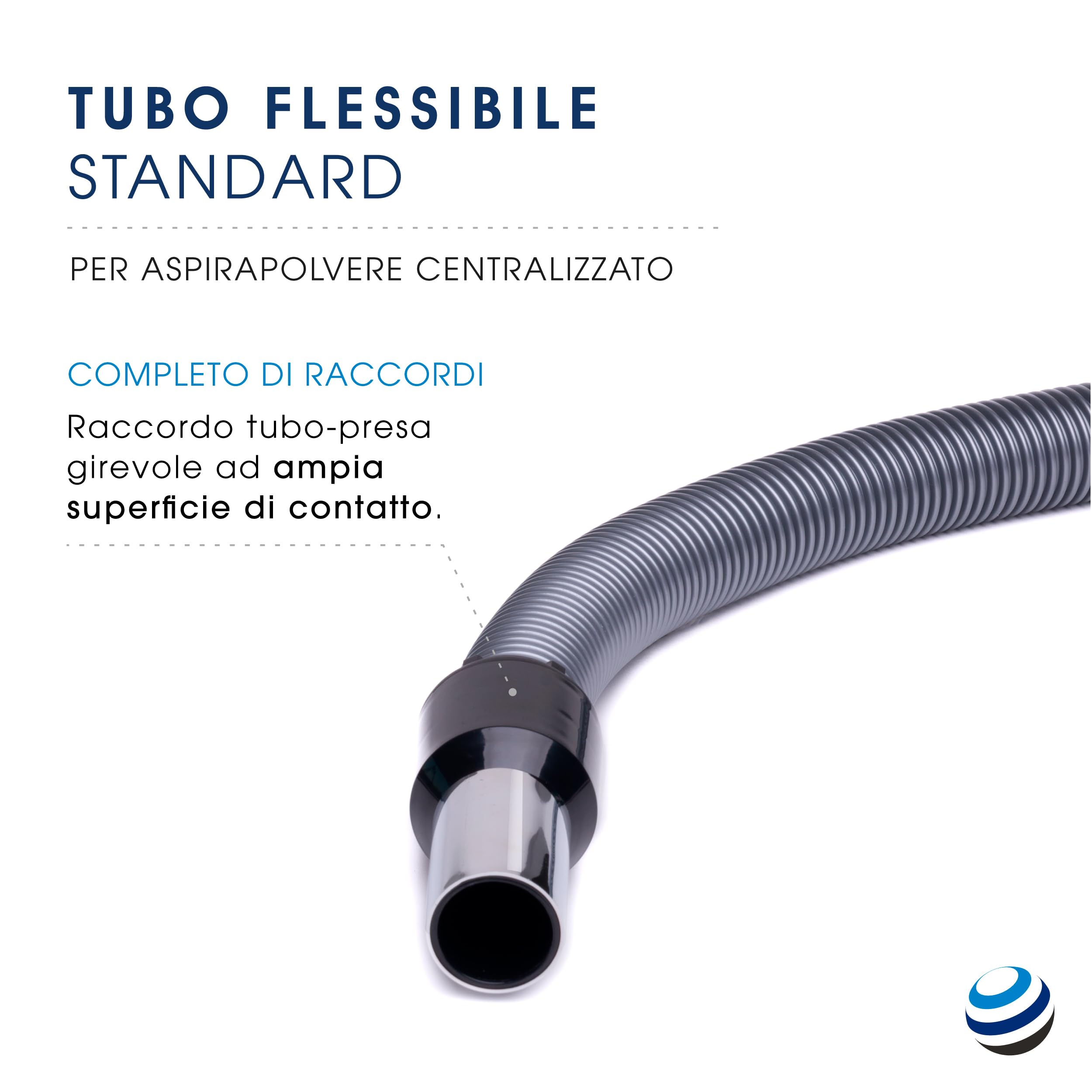 vacuplanet Tubo flessibile per Aspirapolvere Centralizzato compatibile con Aertecnica Tubò, Sistem Air, Duovac, General D'Aspirazione GDA - Senza interruttore ON/OFF (9 metri)