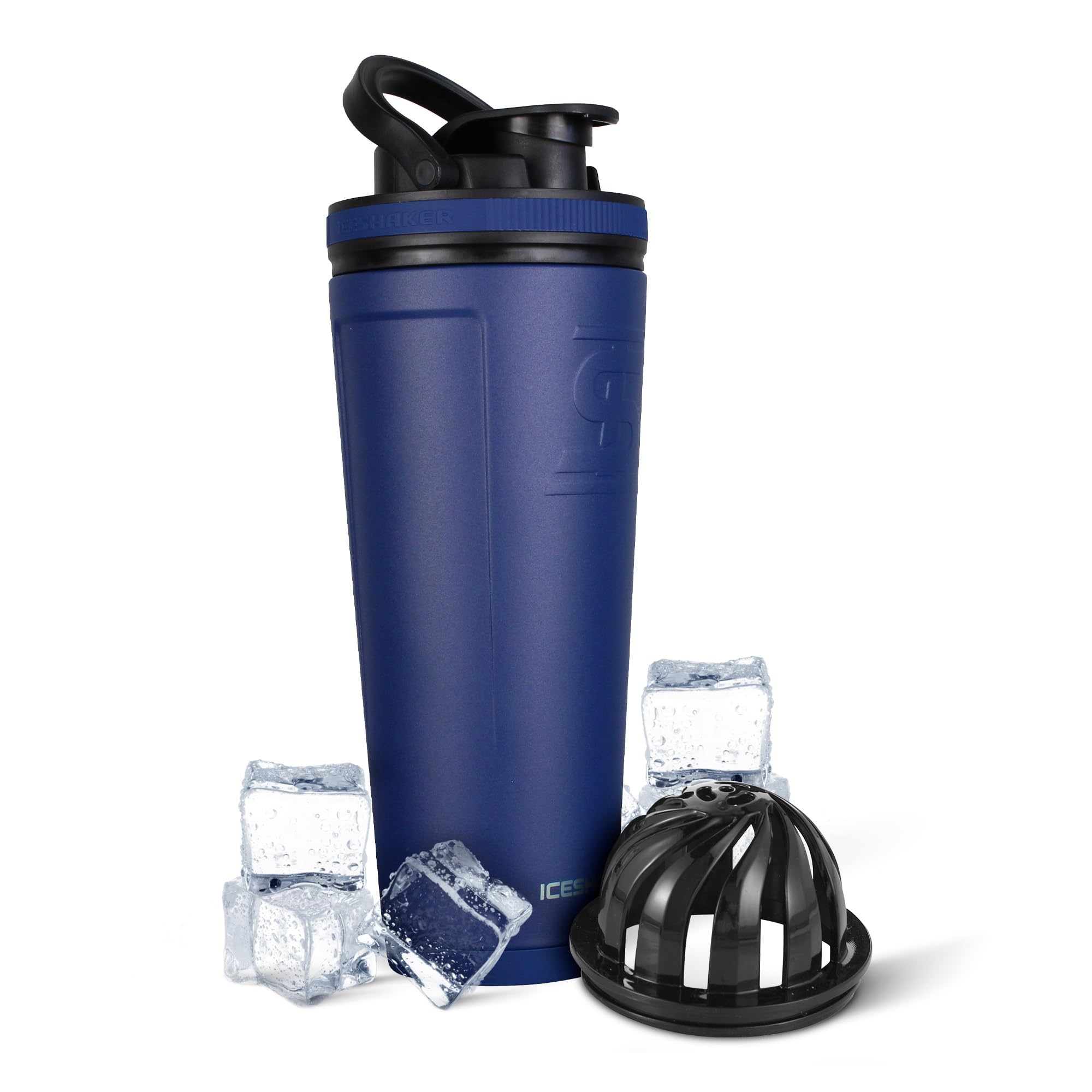 Ice Shaker Insulated Stainless Steel Shaker Bottle | 36oz, Navy | Cold for 30+ Hours | Insulated Cup with Twist-on Agitator | Odor-Free Bottle for Protein Shakes, Water, Smoothies, Cocktails