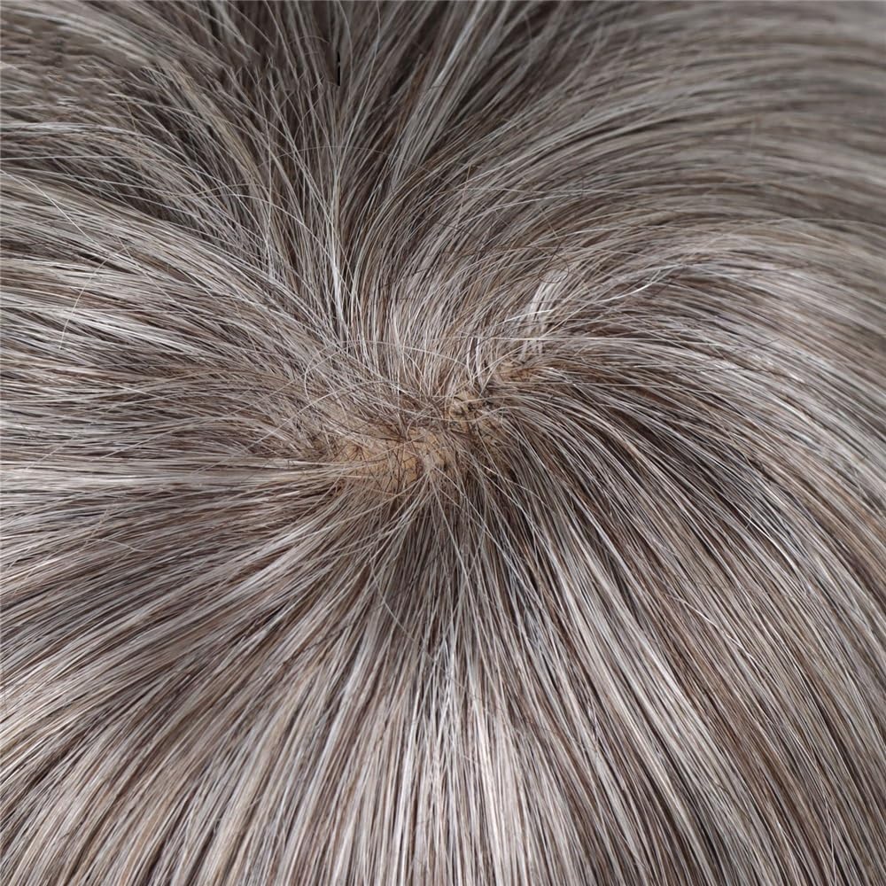 Tupecik męski Peruka z włosów ludzkich 12" dla mężczyzn 8×10 cali Mono Lace i NPU Base Proteza męskich Naturalna linia 760# Szary Treski