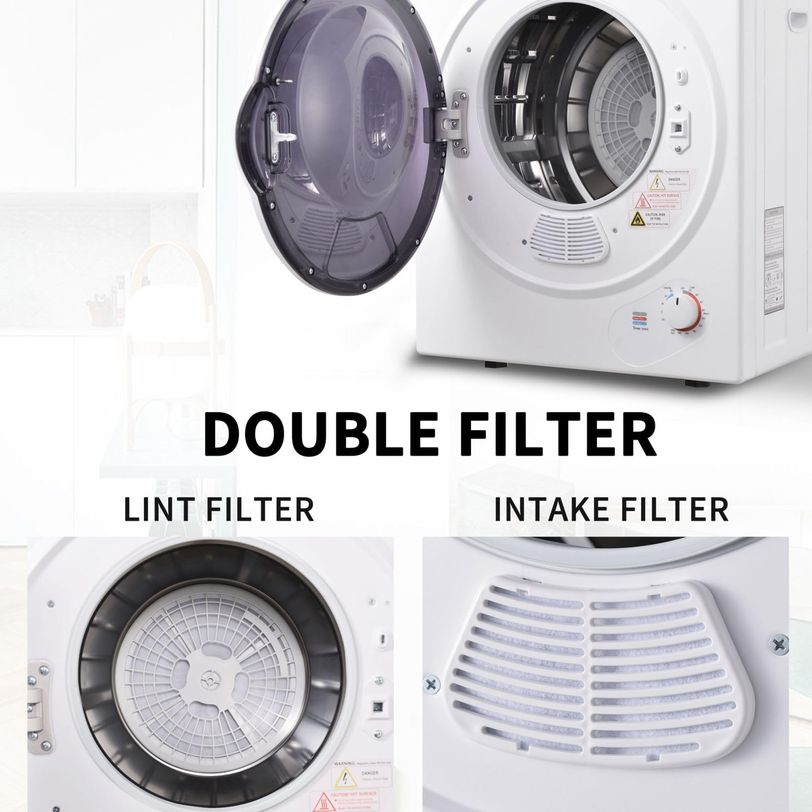 Mini sèche-linge mural 2,5 kg double filtre chauffage céramique PTC tambour acier inoxydable