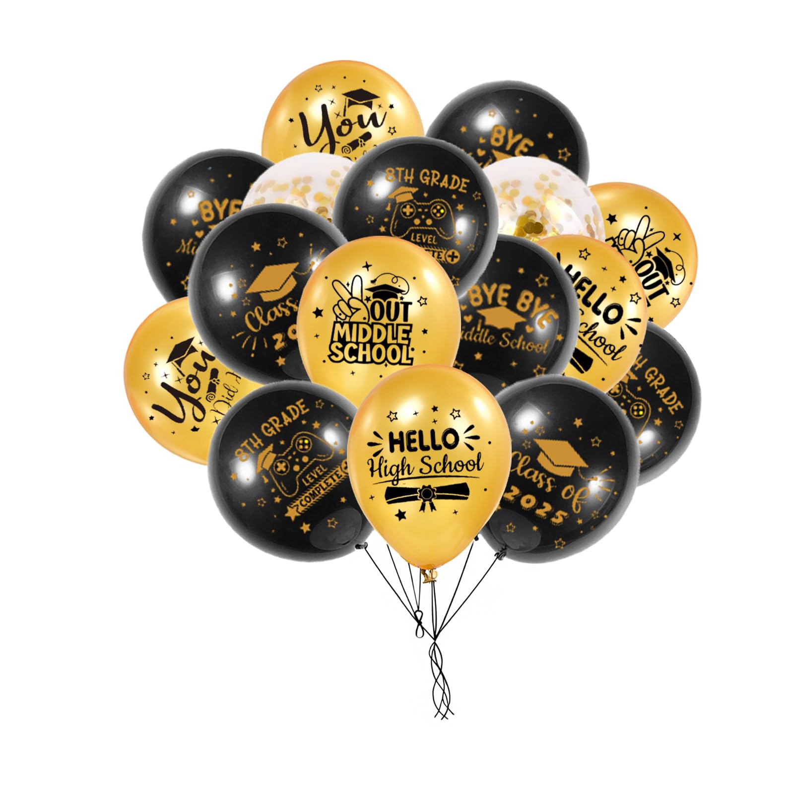 8TH Grade Graduation Decorations 42Pcs Gold and Black balloons With Bye Bye 8TH Grade Next Stop High Schoo Class of 2025 Balloons For Boys Girls
