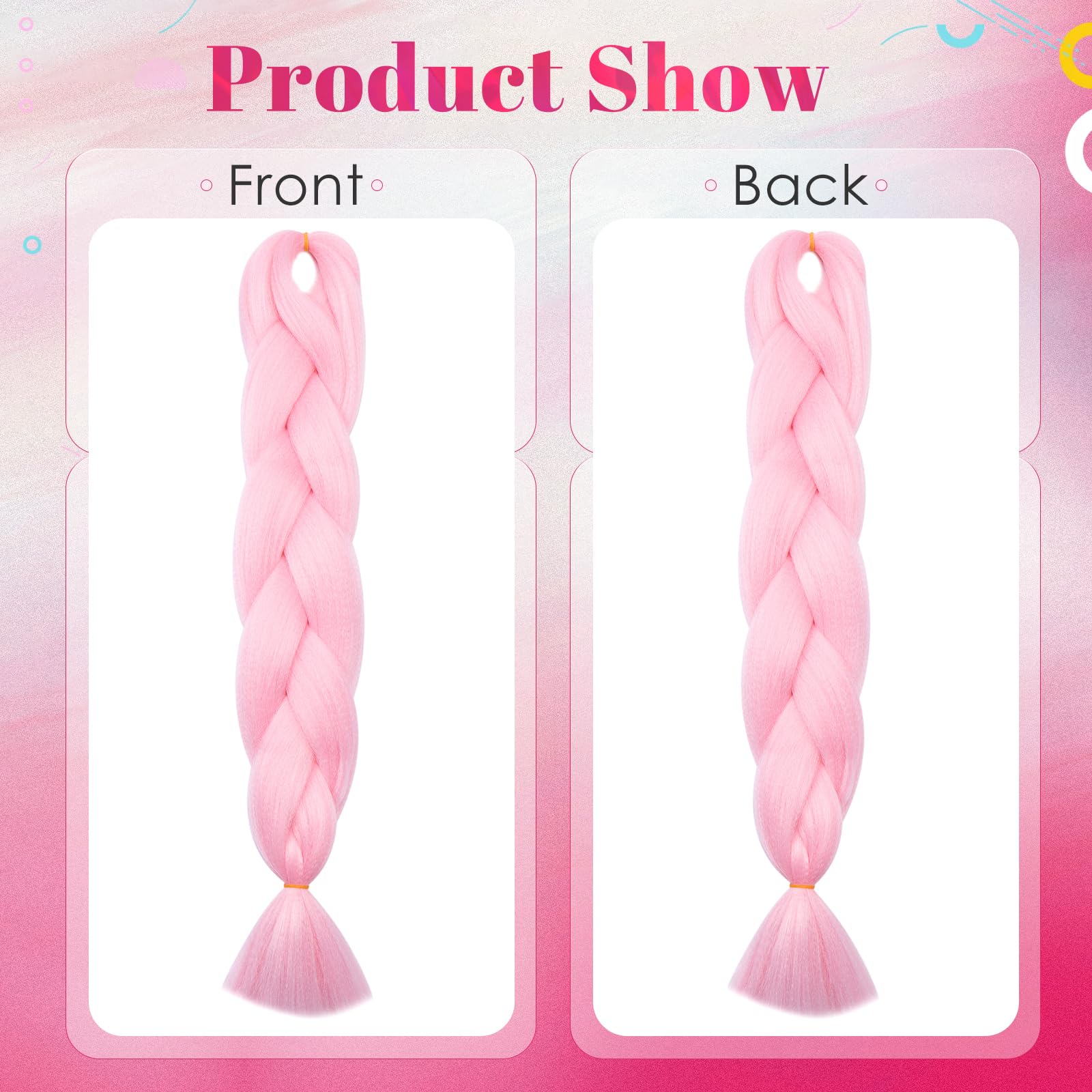 Benehair Braiding Hair Long Braids Extensions Hair 24 Inches Colorful Synthetic Hair for Braid Human Braiding Hair Pink Hair Extensions for Women(Pink - Image 3