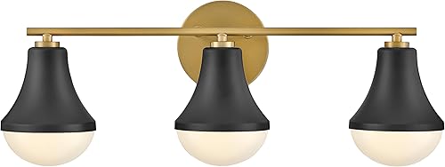Miniatura 5 de Lark Haddie 85513BK - Moderno tocador de baño de tres luces, se monta arriba o abajo, persianas aseguradas en su lugar, negro + latón lacado