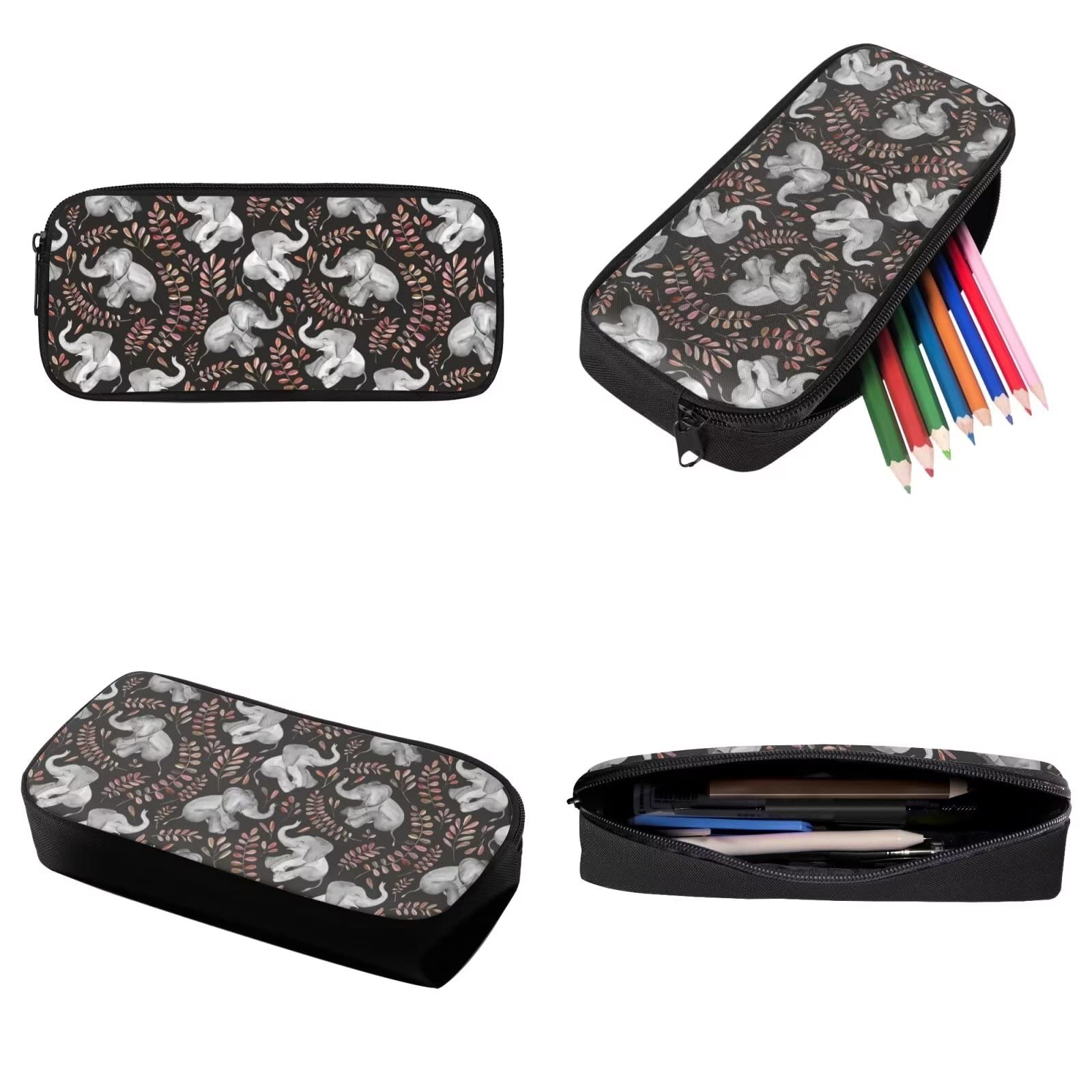 Poceacles Schultasche und Lunchbox-Set für Teenager, Jungen, Grundschule, Büchertasche, Federmäppchen für Grundschulkinder, Elefantenblatt, Einheitsgröße