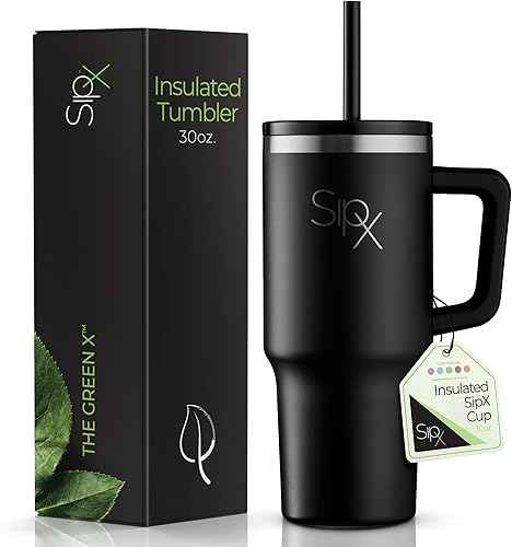 Miniatura 1 de SIPX Vaso aislado de 30 onzas con asa y pajita, acero inoxidable aislado al vacío, a prueba de fugas, apto para portavasos - Perfecto para café