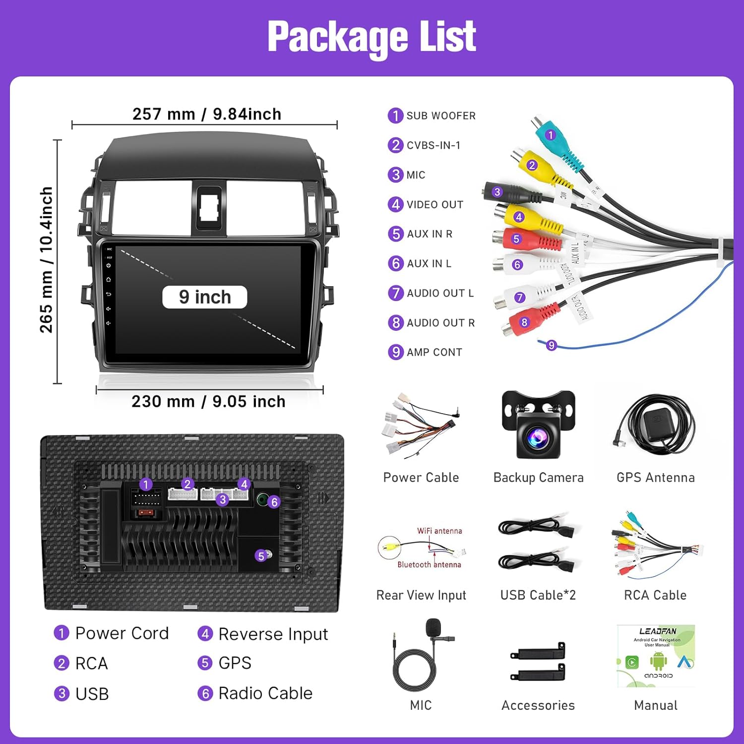 Leadfan 64G Upgraded Car Radio for Toyota Corolla 2009 2010 2011 2012 2013, Android 13 Car Stereo for Corolla Stereo with CarPlay/Android Auto/Backup Camera/FM/RDS WiFi GPS, 1280 * 720