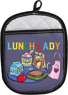 WZMPA Lunch Lady Pot Holders School Lunch Lady Appreciation Gift Lunch Lady Kitchen Hot Pads for Cafeteria Worker (Lunch Lady Holder)