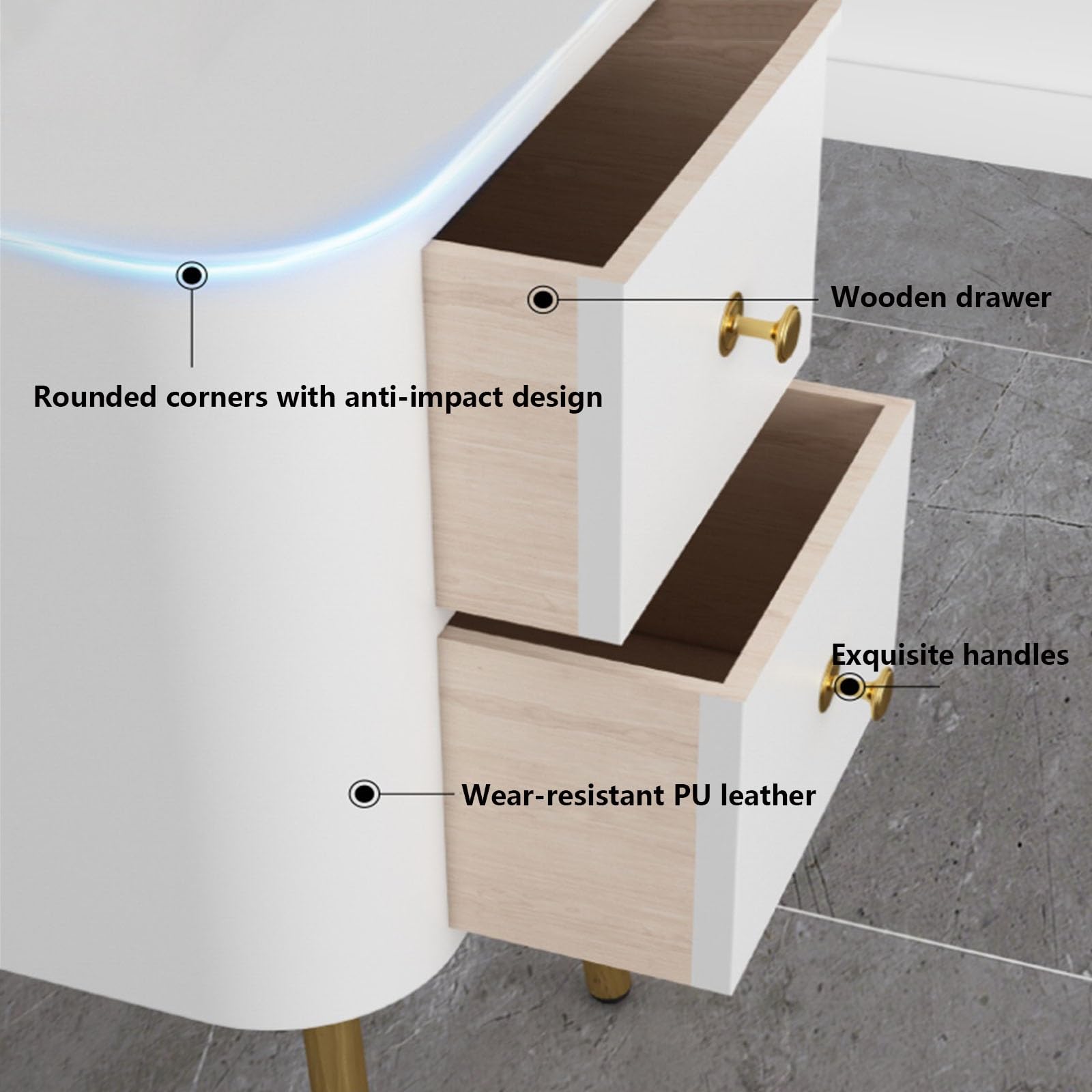 Światło pionowe Lampa podłogowa z 2 szufladami, lampki nocne 3 żarówkami LED o temperaturze barwowej w zestawie Lampy Stojące