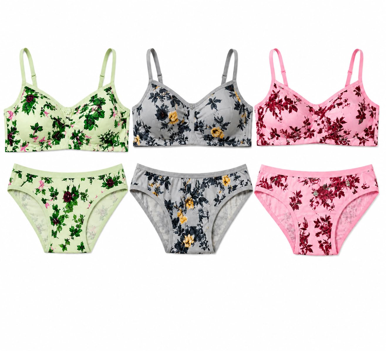 Women's Floral Print Bra Panty Set | Hosiery Lingerie Set | Non-Padded, Non-Wired | Soft & Breathable Full Coverage Innerwear for Women & Girls-picture-37