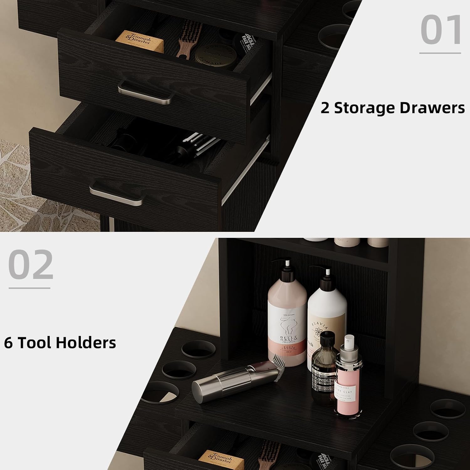 4ever2buy Salon Station for Hair Stylist, Black Barber Station Hair Salon Station, Hair Station Equipment Hair Dryer Holder, Black