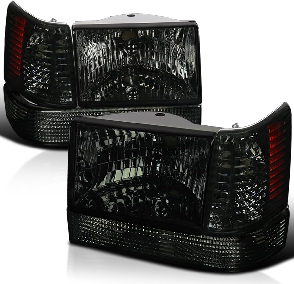 SPEC-D TUNING Smoke Headlights + Bumper Lights + Corner Lamps Compatible with 1993-1996 Jeep Grand Cherokee, Left + Right Pair Headlamps Assembly