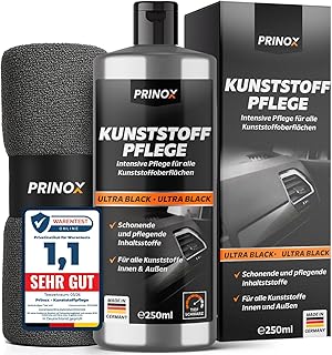Auto Kunststoff Auffrischer Set [inkl. Mikrofasertuch] – Kunststoffpflege für Auto Außen & Innen - Sofortige Tiefenschwarz-Wirkung und hervorragender UV-Schutz - Schutz vor Ausbleichen - 250 ml