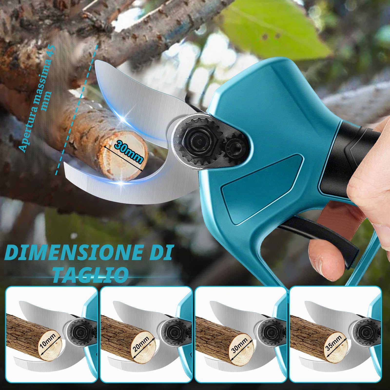Forbice da Potatura Accu per Batteria Makita 18 V (senza batteria), motore brushless, apertura max 45 mm, sega elettrica per rami, forbice da potatura con display LCD, per rami di alberi, fiori