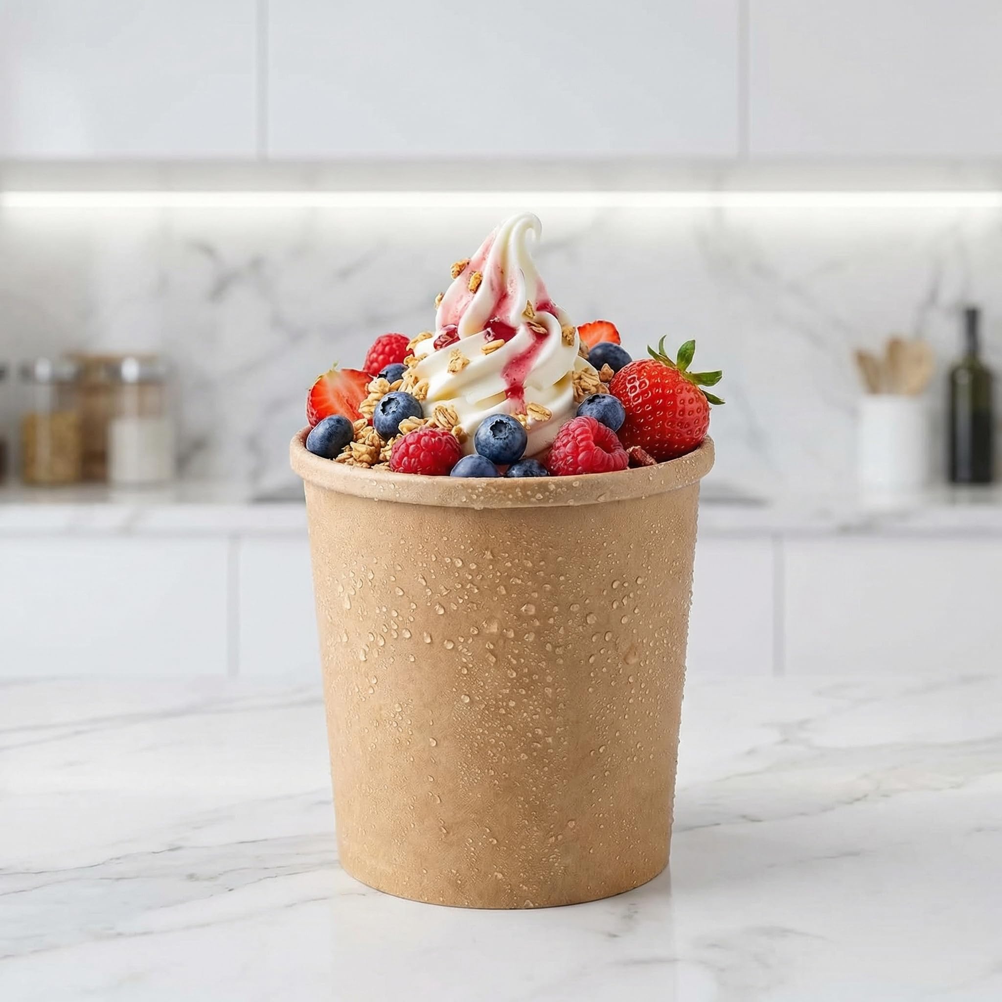 LANSKYLAN 50 Pezzi Contenitore per Zuppa in Carta Kraft Marrone 480 ml Bicchieri da Zuppa con Coperchio Contenitore per Alimenti da Asporto per Insalata Zuppa Gelati Dessert Gastronomia