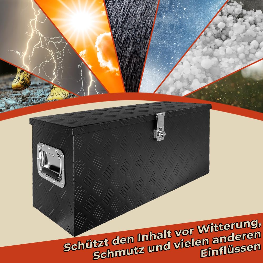Trucky Caja de Barra de Tiro Negro Caja de Herramientas Caja de Camión Caja de Aluminio Caja de Remolque con Tapa Bloqueable Caja de Transporte D080